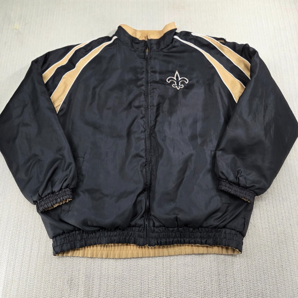 NFL New Orleans Saints Reversible Jacket Men 2XL XXL Black Gold Fleece Football